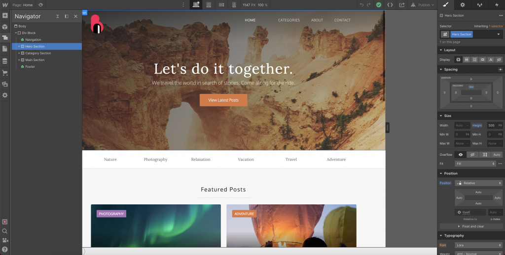 Espace Designer de Webflow 